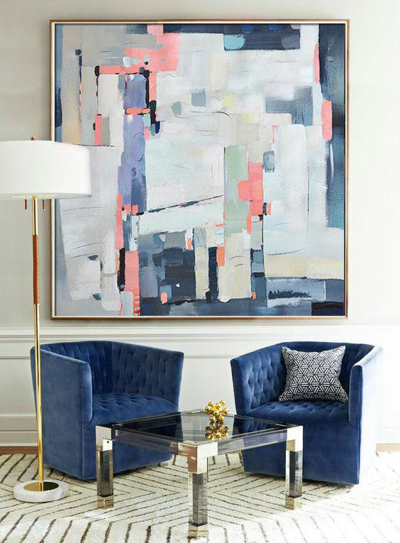 Large Abstract Painting Canvas Art,Oversized Contemporary Art,Hand Painted Original Art,Pink,Grey,Purple,Dark Blue.etc